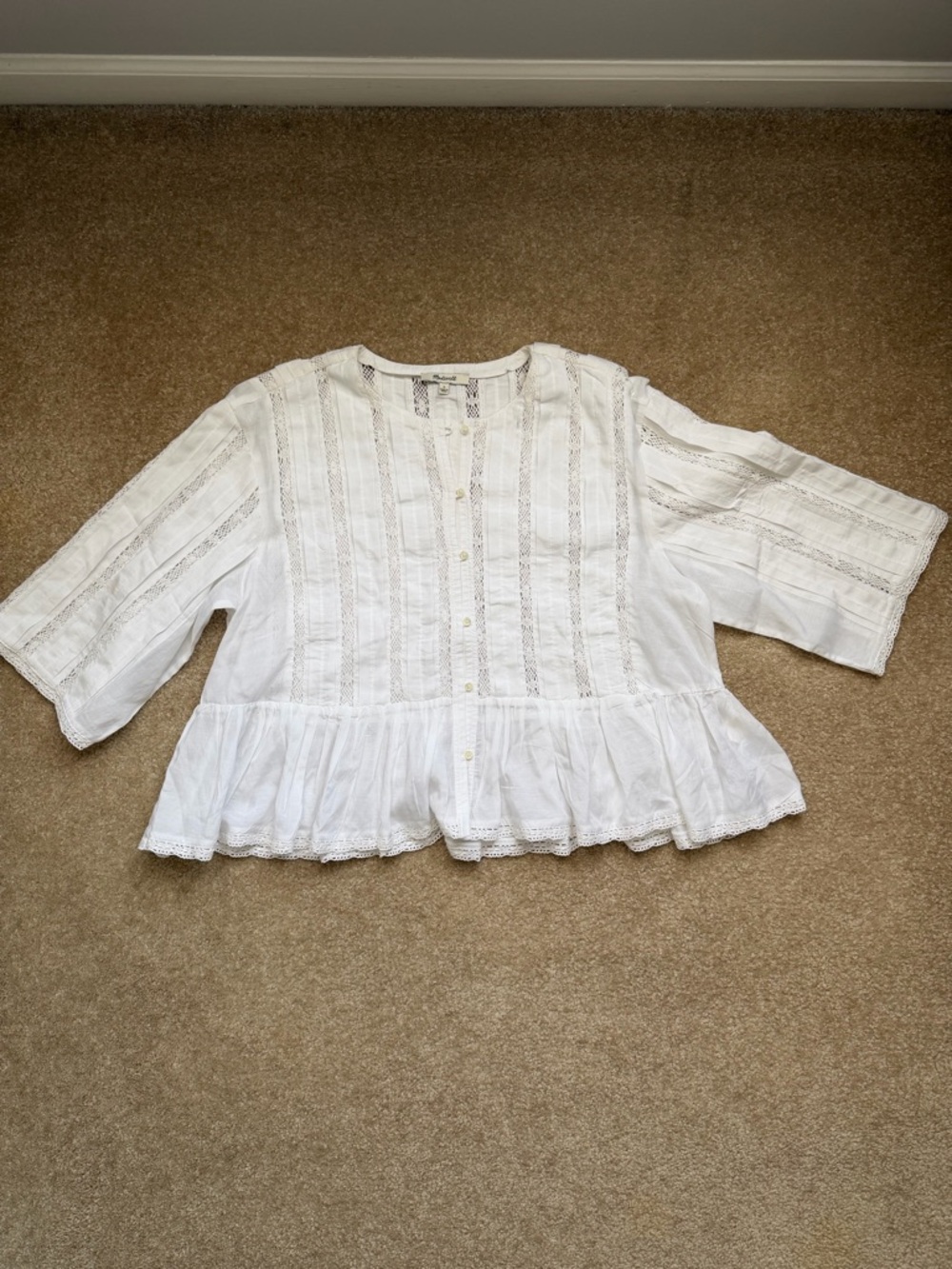 Madewell Bobbi Lace Trim Peplum Top Size L - Picture 3 of 11
